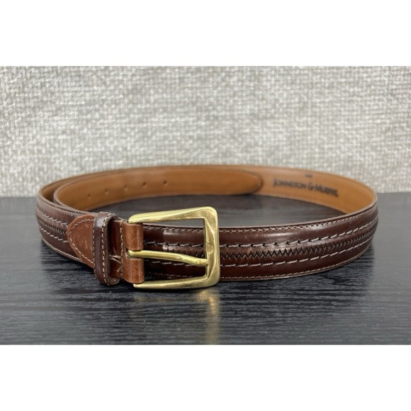 Johnston & Murphy Other - Johnston & Murphy Men's 38‎ Belt Aniline Kipskin Shoulders Leather Brown Brass
